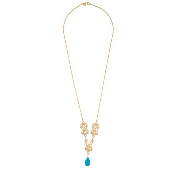 Alexis Bittar Jewelry - Alexis‎ Bittar Gold Necklace Turquoise Teardrop Pendant Fashion Jewelry Women